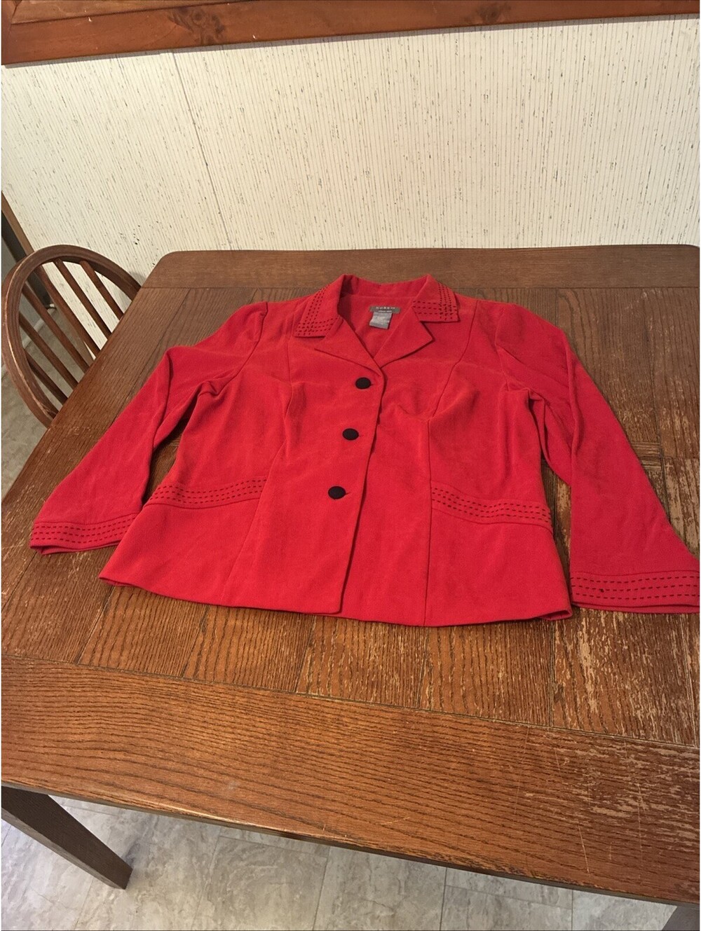 Koret Red Blazer Women’s 18W Three Button Vintage Jacket Triple Stitch Accents